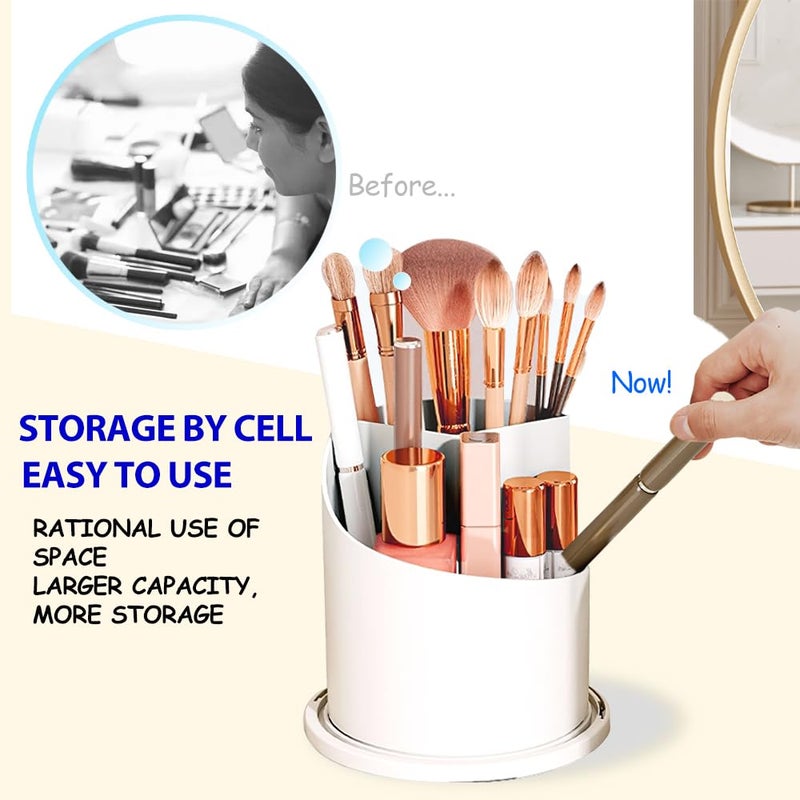 JIANGLAI Makeup Brush Holder with Lid, 360 Rotating Multifunction Clear Dustproof Skincare Cosmetic Tools Storage Organizer for Vanity Desktop Bathroom Countertop (White) - Image 4